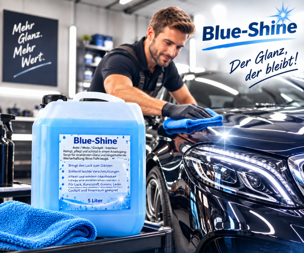 Ein Autoaufbereiter nutzt Blue Shine um den Lack des Fahrzeuges zu versiegeln